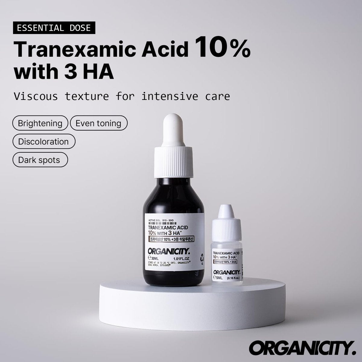Organicity Tranexamic Acid 10% + 3 Types of Hyaluronic Acid 1% Facial Serum – Korean Skin Care for Dark Spots, Hyperpigmentation & Even Skin Tone (1.17 Fl Oz) Avelisse