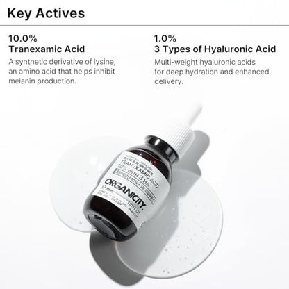Organicity Tranexamic Acid 10% + 3 Types of Hyaluronic Acid 1% Facial Serum – Korean Skin Care for Dark Spots, Hyperpigmentation & Even Skin Tone (1.17 Fl Oz) Avelisse
