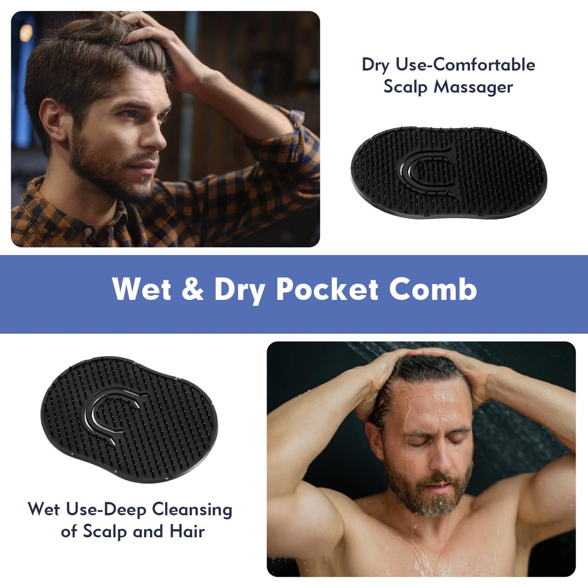 12-Pack Pocket Combs for Men - Soft Portable Hand Comb for Shampoo, Scalp, Beard Massage - FOVKO - görsel 11