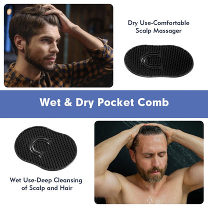 12-Pack Pocket Combs for Men - Soft Portable Hand Comb for Shampoo, Scalp, Beard Massage - FOVKO