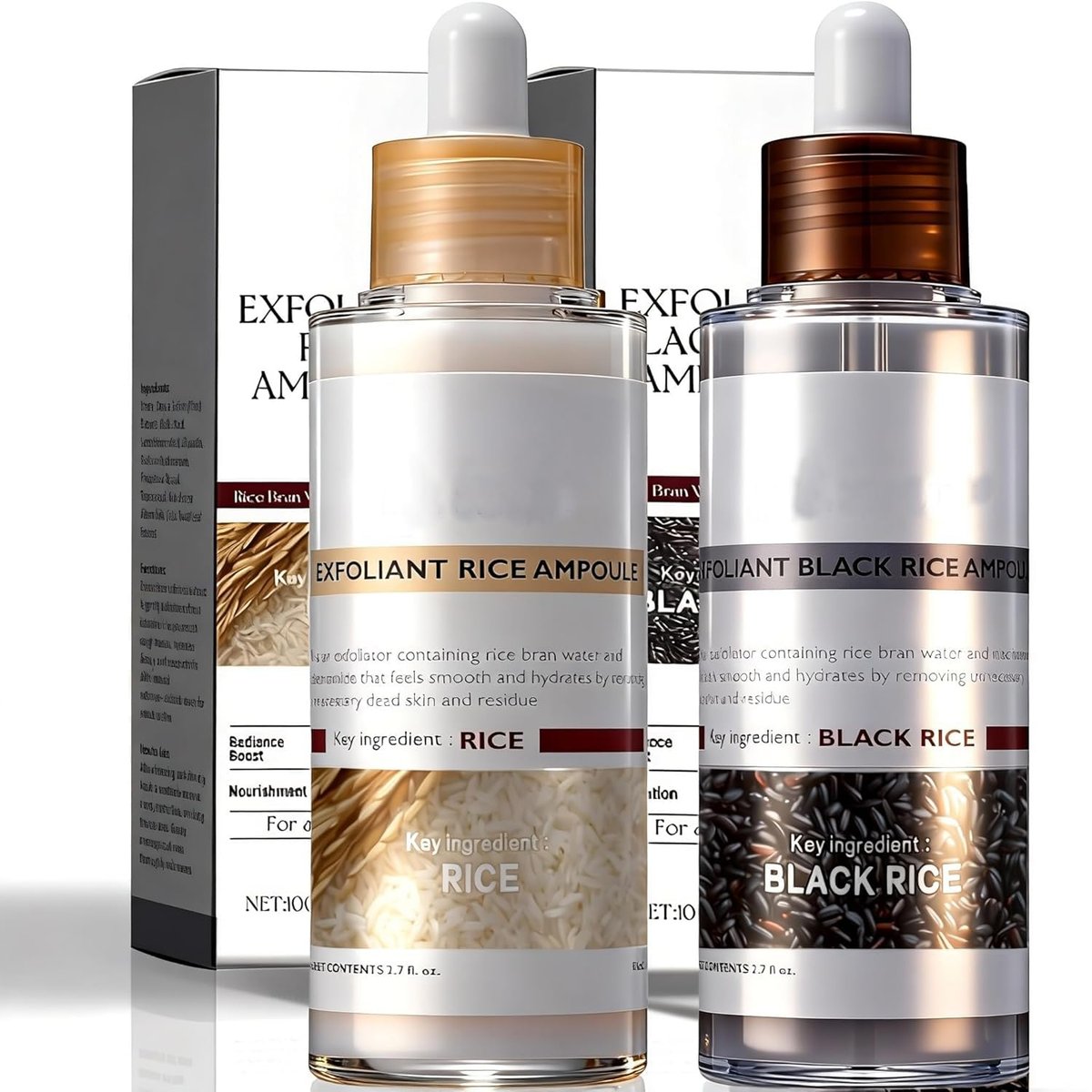 Rice Peel Shot Glow Rice Ampoule Duo – Pore Minimizing Gentle Peel & Deep Hydration with Black Rice Exfoliant for All Skin Types (6.76 Fl Oz, 2-Pack) Avelisse