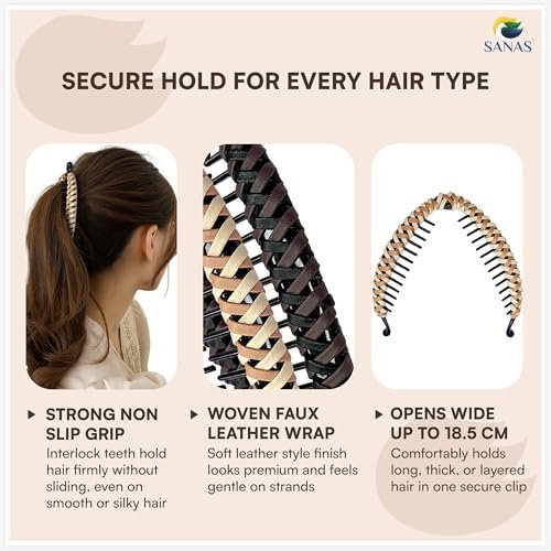 Sanas Banana Clip (2pcs) Flat Hair Clips for Women - Fishtail Claw Clips for Thick Hair, Styling Fashion Accessories - Dark Brown & Light Brown - görsel 14