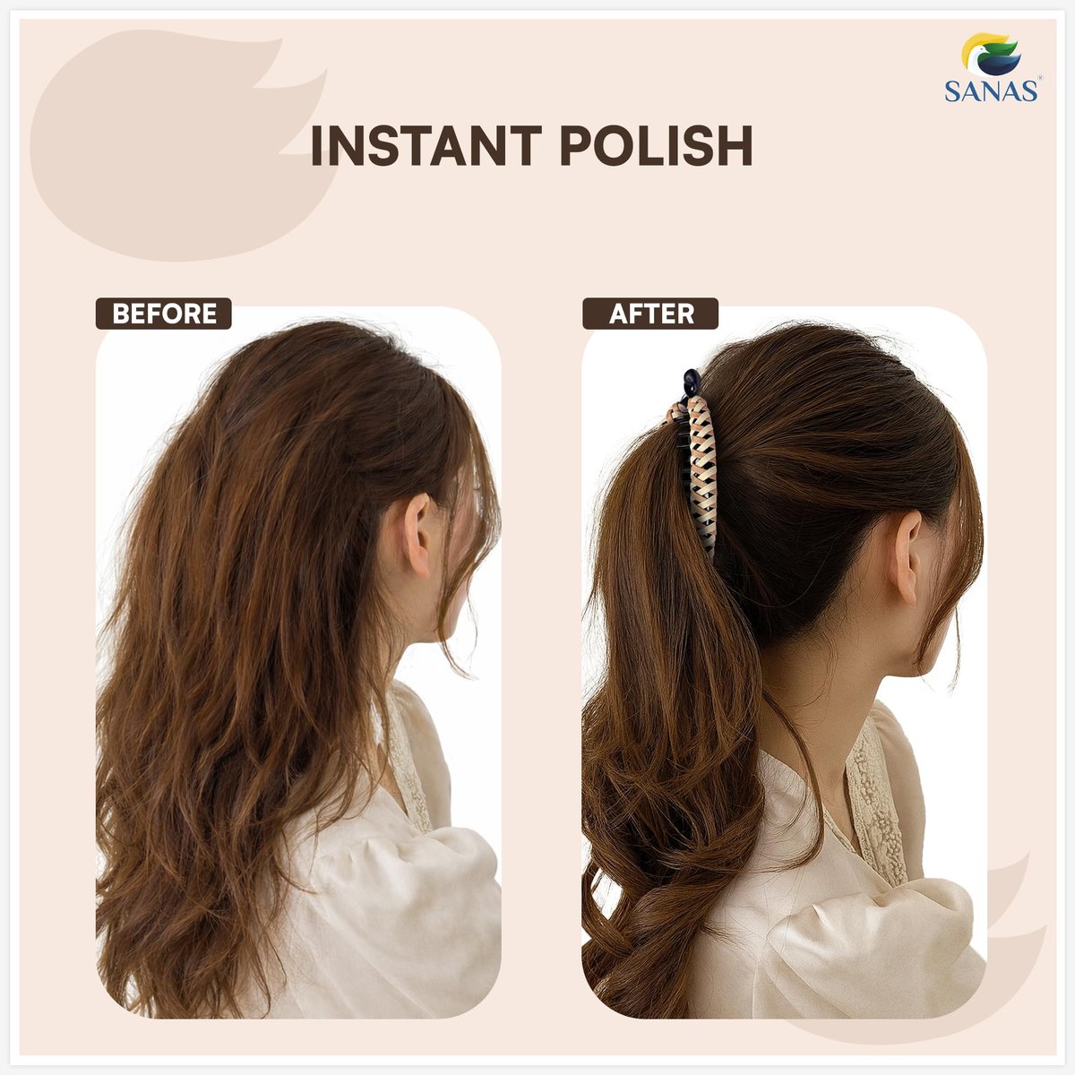 Sanas Banana Clip (2pcs) Flat Hair Clips for Women - Fishtail Claw Clips for Thick Hair, Styling Fashion Accessories - Dark Brown & Light Brown - görsel 3