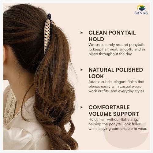 Sanas Banana Clip (2pcs) Flat Hair Clips for Women - Fishtail Claw Clips for Thick Hair, Styling Fashion Accessories - Dark Brown & Light Brown - görsel 8