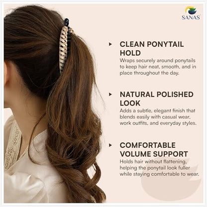 Sanas Banana Clip (2pcs) Flat Hair Clips for Women - Fishtail Claw Clips for Thick Hair, Styling Fashion Accessories - Dark Brown & Light Brown