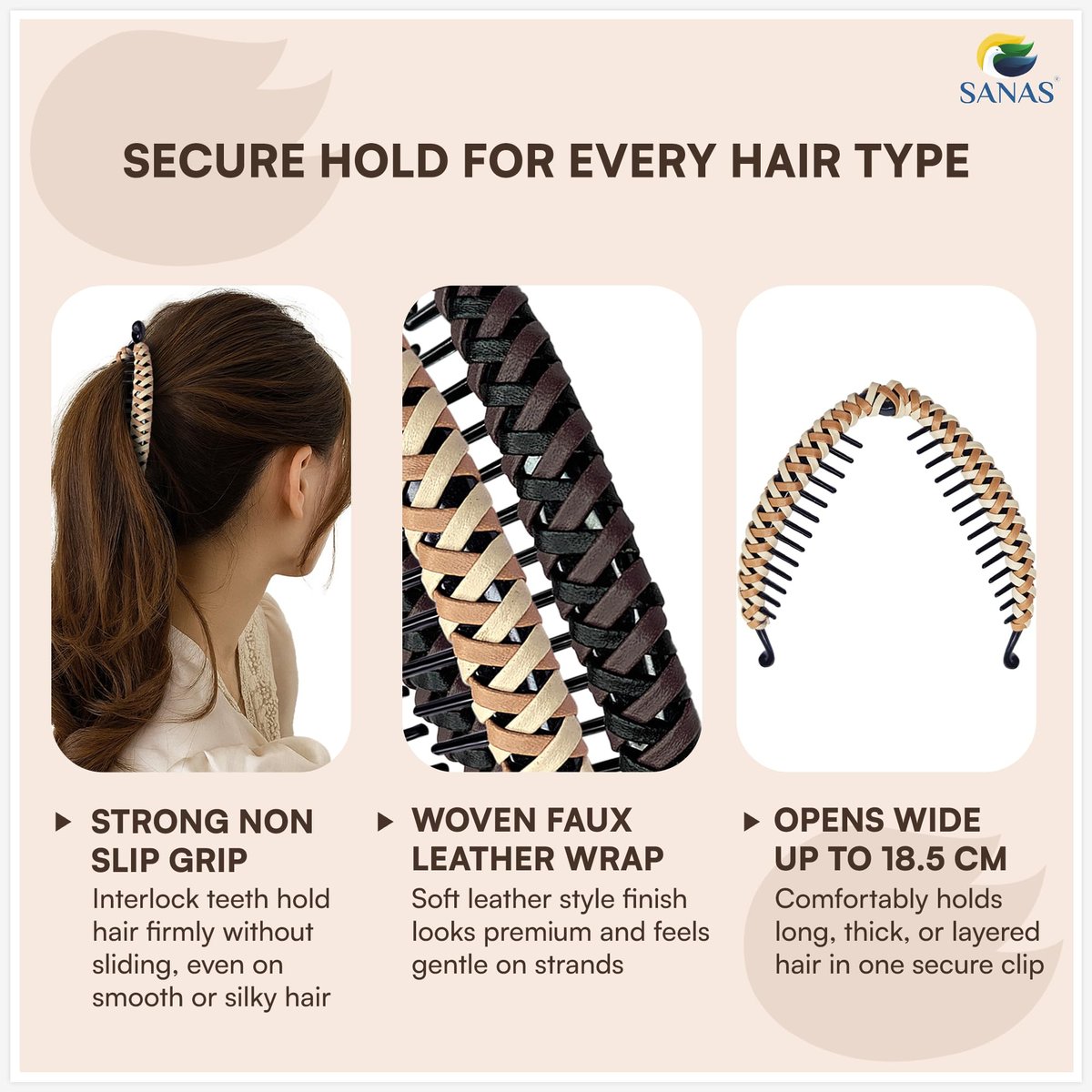 Sanas Banana Clip (2pcs) Flat Hair Clips for Women - Fishtail Claw Clips for Thick Hair, Styling Fashion Accessories - Dark Brown & Light Brown - görsel 13