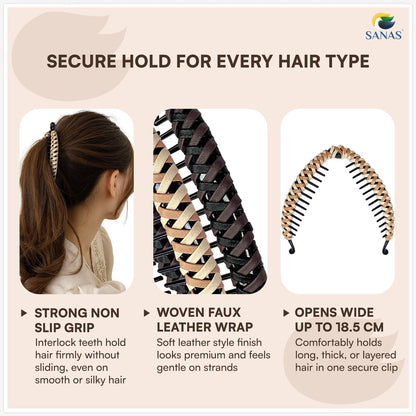 Sanas Banana Clip (2pcs) Flat Hair Clips for Women - Fishtail Claw Clips for Thick Hair, Styling Fashion Accessories - Dark Brown & Light Brown