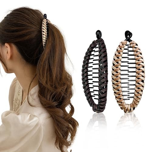 Sanas Banana Clip (2pcs) Flat Hair Clips for Women - Fishtail Claw Clips for Thick Hair, Styling Fashion Accessories - Dark Brown & Light Brown - görsel 2