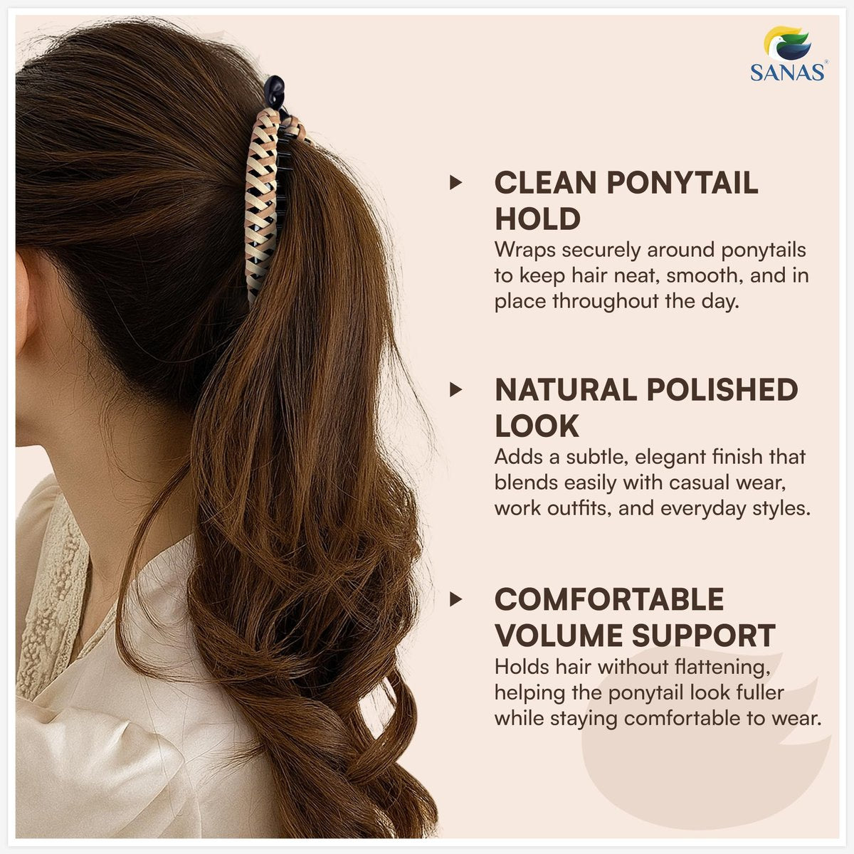 Sanas Banana Clip (2pcs) Flat Hair Clips for Women - Fishtail Claw Clips for Thick Hair, Styling Fashion Accessories - Dark Brown & Light Brown - görsel 7