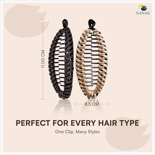 Sanas Banana Clip (2pcs) Flat Hair Clips for Women - Fishtail Claw Clips for Thick Hair, Styling Fashion Accessories - Dark Brown & Light Brown - görsel 6