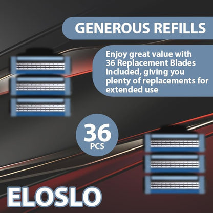 Eloslos 36-Blade Replacement Cartridges for Mach 3 Style Razors – Premium Wet Shave Men's Blades Value Pack (Blue) Avelisse