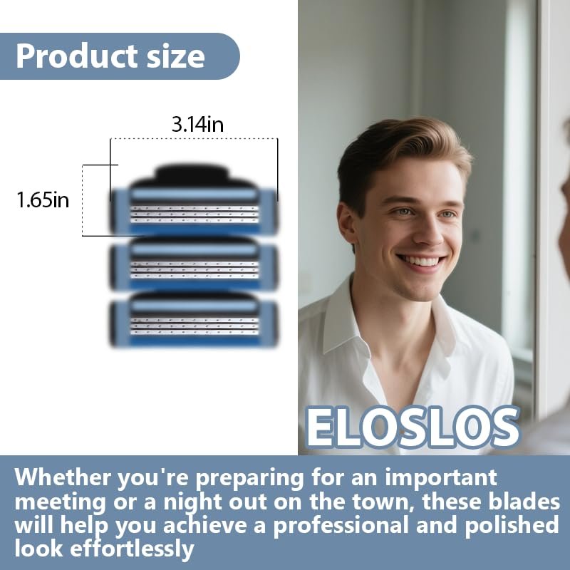 Eloslos 36-Blade Replacement Cartridges for Mach 3 Style Razors – Premium Wet Shave Men's Blades Value Pack (Blue) Avelisse