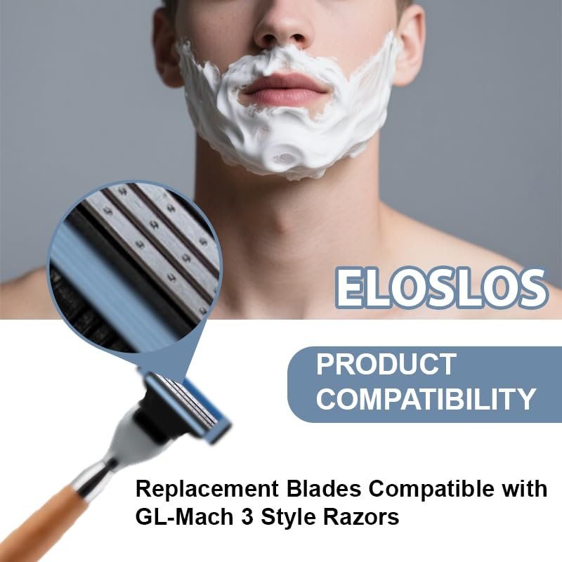 Eloslos 36-Blade Replacement Cartridges for Mach 3 Style Razors – Premium Wet Shave Men's Blades Value Pack (Blue) Avelisse