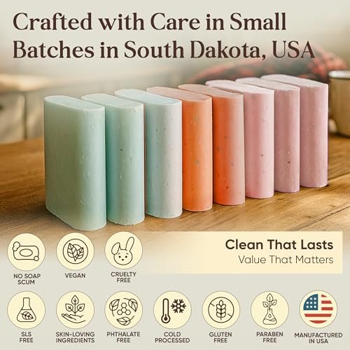 Amish Farms Soap Value Pack – 8 Easy-to-Grip Hydrating Bars (5 oz Each, 2.5 lb) | Cold-Process, USA Made for Sensitive Skin, Face, Hair & Body | Gentle Clean Scent Original Recipe – Tin Tub Collection Avelisse
