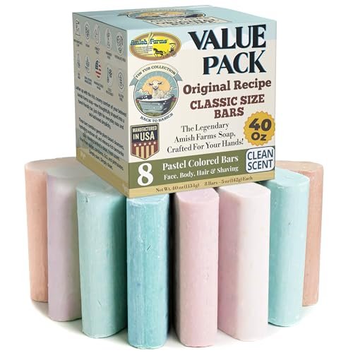 Amish Farms Soap Value Pack – 8 Easy-to-Grip Hydrating Bars (5 oz Each, 2.5 lb) | Cold-Process, USA Made for Sensitive Skin, Face, Hair & Body | Gentle Clean Scent Original Recipe – Tin Tub Collection Avelisse