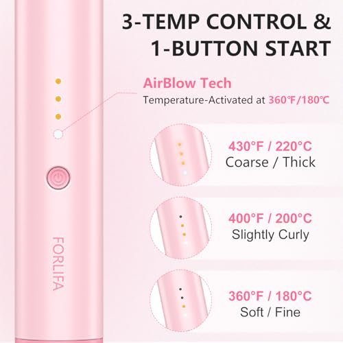FORLIFA Automatic Curling Iron with Cool Airflow Styler – Self Rotating Curling Wand with 1.1 Billion Negative Ions, Triple Hair Protect, Tangle-Free, Dual Voltage, 3-in-1 Pro Hypercurve Auto Hair Curler (Pink, 25mm) Avelisse