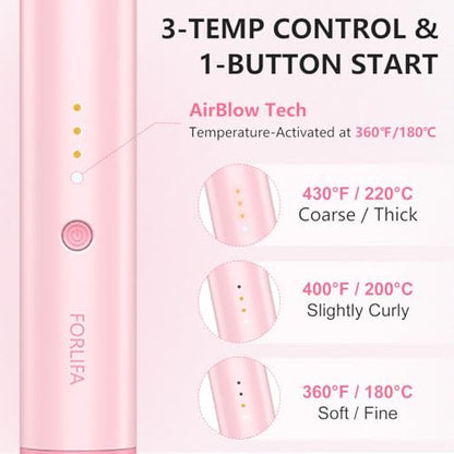FORLIFA Automatic Curling Iron with Cool Airflow Styler – Self Rotating Curling Wand with 1.1 Billion Negative Ions, Triple Hair Protect, Tangle-Free, Dual Voltage, 3-in-1 Pro Hypercurve Auto Hair Curler (Pink, 25mm) Avelisse