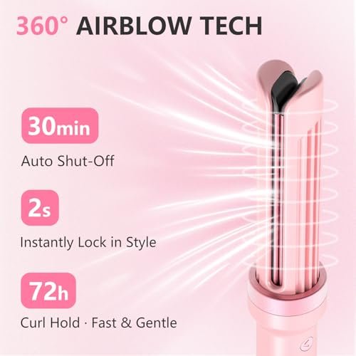 FORLIFA Automatic Curling Iron with Cool Airflow Styler – Self Rotating Curling Wand with 1.1 Billion Negative Ions, Triple Hair Protect, Tangle-Free, Dual Voltage, 3-in-1 Pro Hypercurve Auto Hair Curler (Pink, 25mm) Avelisse
