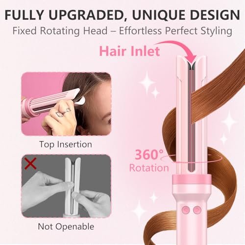 FORLIFA Automatic Curling Iron with Cool Airflow Styler – Self Rotating Curling Wand with 1.1 Billion Negative Ions, Triple Hair Protect, Tangle-Free, Dual Voltage, 3-in-1 Pro Hypercurve Auto Hair Curler (Pink, 25mm) Avelisse
