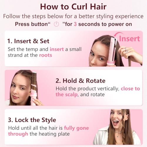 FORLIFA Automatic Curling Iron with Cool Airflow Styler – Self Rotating Curling Wand with 1.1 Billion Negative Ions, Triple Hair Protect, Tangle-Free, Dual Voltage, 3-in-1 Pro Hypercurve Auto Hair Curler (Pink, 25mm) Avelisse