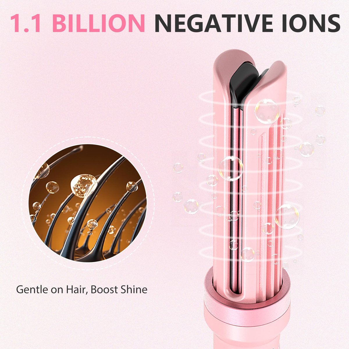 FORLIFA Automatic Curling Iron with Cool Airflow Styler – Self Rotating Curling Wand with 1.1 Billion Negative Ions, Triple Hair Protect, Tangle-Free, Dual Voltage, 3-in-1 Pro Hypercurve Auto Hair Curler (Pink, 25mm) Avelisse