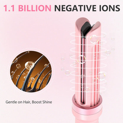 FORLIFA Automatic Curling Iron with Cool Airflow Styler – Self Rotating Curling Wand with 1.1 Billion Negative Ions, Triple Hair Protect, Tangle-Free, Dual Voltage, 3-in-1 Pro Hypercurve Auto Hair Curler (Pink, 25mm) Avelisse