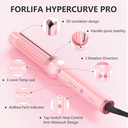 FORLIFA Automatic Curling Iron with Cool Airflow Styler – Self Rotating Curling Wand with 1.1 Billion Negative Ions, Triple Hair Protect, Tangle-Free, Dual Voltage, 3-in-1 Pro Hypercurve Auto Hair Curler (Pink, 25mm) Avelisse