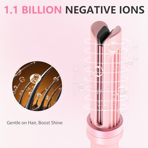 FORLIFA Automatic Curling Iron with Cool Airflow Styler – Self Rotating Curling Wand with 1.1 Billion Negative Ions, Triple Hair Protect, Tangle-Free, Dual Voltage, 3-in-1 Pro Hypercurve Auto Hair Curler (Pink, 25mm) Avelisse