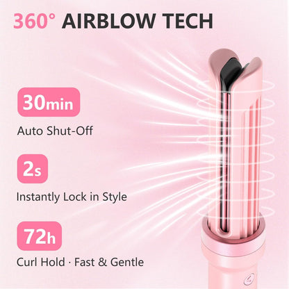 FORLIFA Automatic Curling Iron with Cool Airflow Styler – Self Rotating Curling Wand with 1.1 Billion Negative Ions, Triple Hair Protect, Tangle-Free, Dual Voltage, 3-in-1 Pro Hypercurve Auto Hair Curler (Pink, 25mm) Avelisse