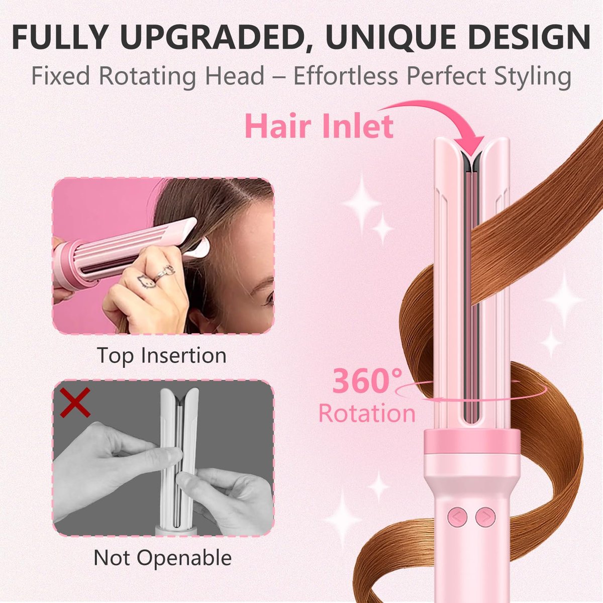 FORLIFA Automatic Curling Iron with Cool Airflow Styler – Self Rotating Curling Wand with 1.1 Billion Negative Ions, Triple Hair Protect, Tangle-Free, Dual Voltage, 3-in-1 Pro Hypercurve Auto Hair Curler (Pink, 25mm) Avelisse