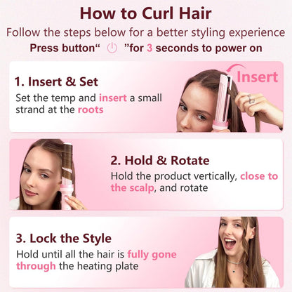 FORLIFA Automatic Curling Iron with Cool Airflow Styler – Self Rotating Curling Wand with 1.1 Billion Negative Ions, Triple Hair Protect, Tangle-Free, Dual Voltage, 3-in-1 Pro Hypercurve Auto Hair Curler (Pink, 25mm) Avelisse