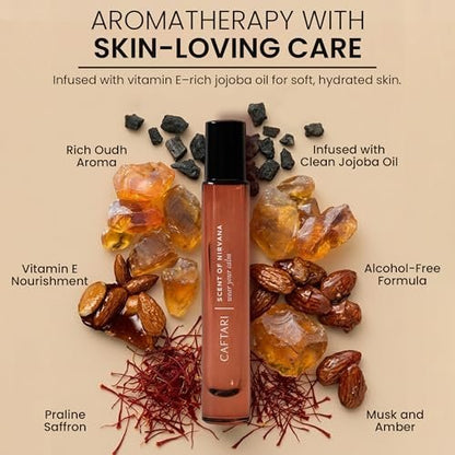 Caftari Oud Perfume Oil Rollerball — Scent of Nirvana | Oud, Musk, Amber & Saffron | Roll On Oil Perfume | Non Toxic | Alcohol-Free | Jojoba Base | Unisex | Travel Ready 10 ml Avelisse