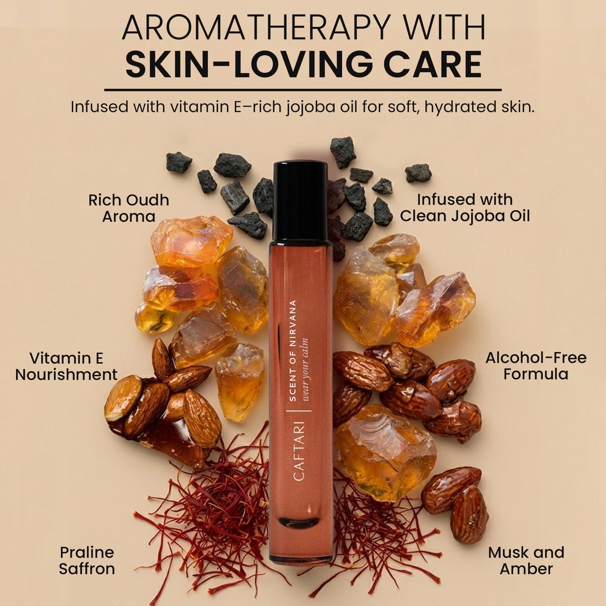 Caftari Oud Perfume Oil Rollerball — Scent of Nirvana | Oud, Musk, Amber & Saffron | Roll On Oil Perfume | Non Toxic | Alcohol-Free | Jojoba Base | Unisex | Travel Ready 10 ml Avelisse