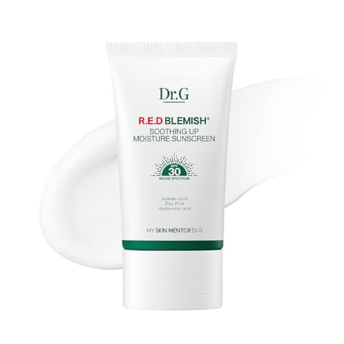 Dr. G R.E.D. Blemish Soothing Up Moisture Sunscreen - Korean Sunscreen SPF 50+ PA++++ No White Cast, Hyaluronic Acid, Azelaic Acid, 1.69 fl oz Avelisse
