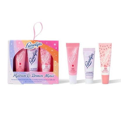 Lanolips Hydrate & Dream Minis Gift Set - 3-Piece Lanolin Lip Balm & Overnight Mask Set in Strawberry & Raspberry Shortcake Avelisse