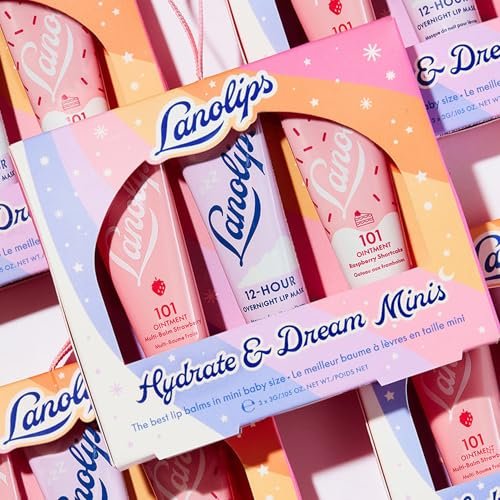 Lanolips Hydrate & Dream Minis Gift Set - 3-Piece Lanolin Lip Balm & Overnight Mask Set in Strawberry & Raspberry Shortcake Avelisse