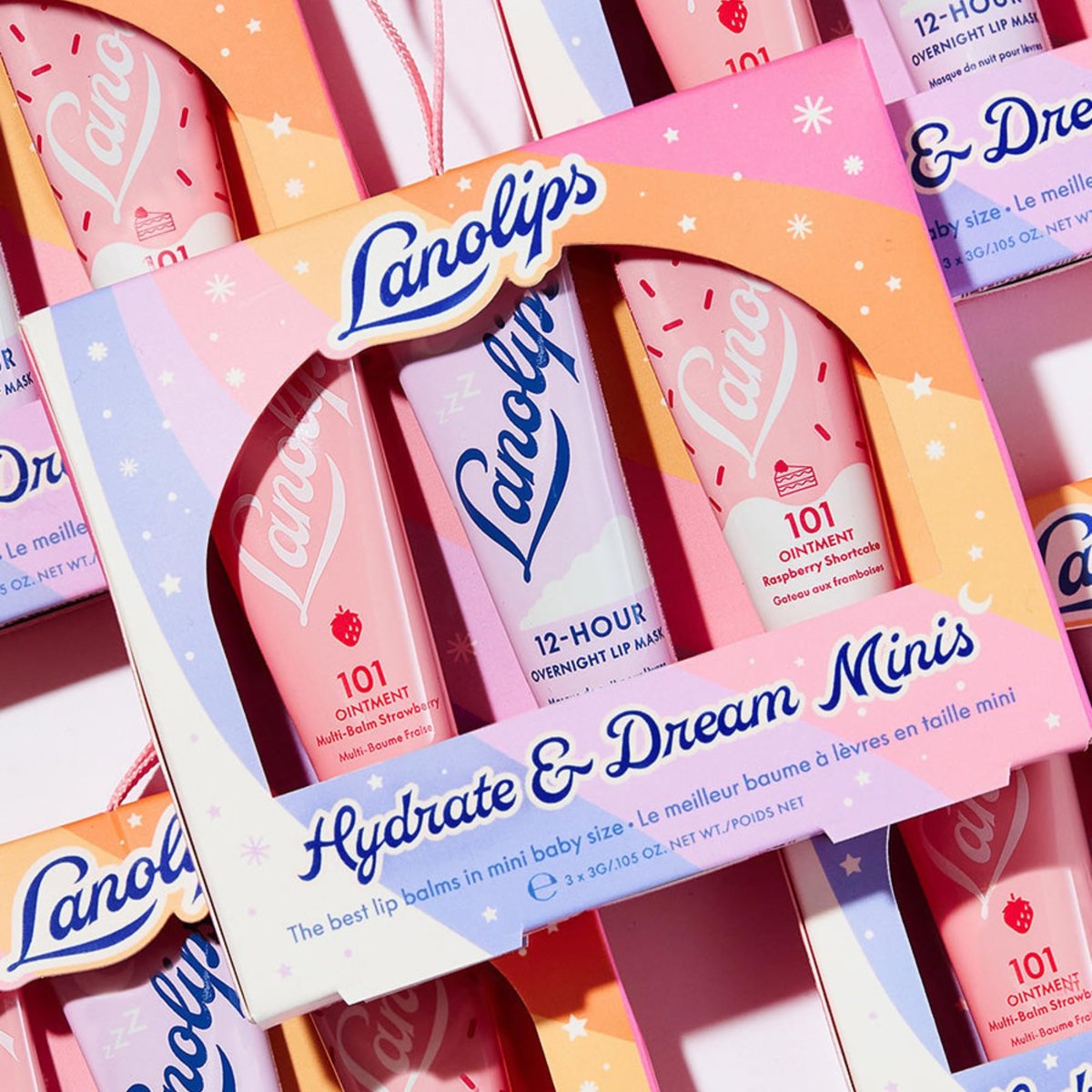 Lanolips Hydrate & Dream Minis Gift Set - 3-Piece Lanolin Lip Balm & Overnight Mask Set in Strawberry & Raspberry Shortcake Avelisse