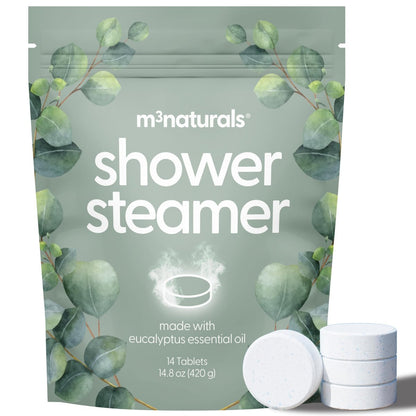 Eucalyptus Aromatherapy Shower Steamers – 14 Individually Wrapped Tablets for Sinus Relief, Relaxation, Sleep & Post-Workout Recovery by M3 Naturals