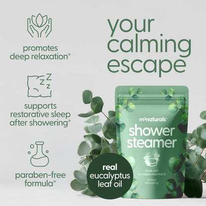 Eucalyptus Aromatherapy Shower Steamers – 14 Individually Wrapped Tablets for Sinus Relief, Relaxation, Sleep & Post-Workout Recovery by M3 Naturals