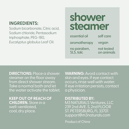 Eucalyptus Aromatherapy Shower Steamers – 14 Individually Wrapped Tablets for Sinus Relief, Relaxation, Sleep & Post-Workout Recovery by M3 Naturals