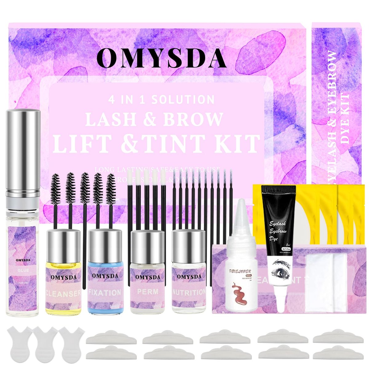 Omysda Lash Lift and Brow Lamination Kit - Black, Professional DIY Eyelash & Eyebrow Perm Kit, 6-8 Weeks Long-Lasting, 4 in 1 Solution Avelisse