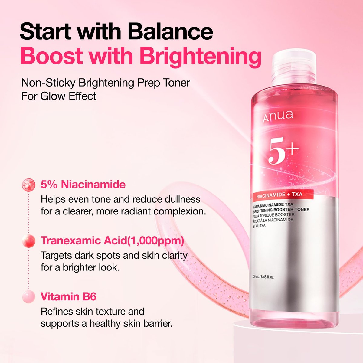 Anua Niacinamide Tranexamic Acid Brightening Booster Toner - Lightweight Pink Essence Toner for Dark Spot Care, Glow & Skin Clarity - Korean Skincare, 8.45 fl oz - görsel 5