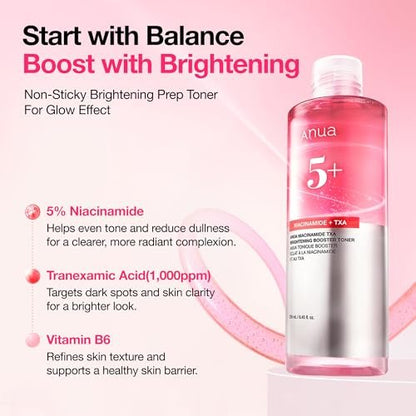 Anua Niacinamide Tranexamic Acid Brightening Booster Toner - Lightweight Pink Essence Toner for Dark Spot Care, Glow & Skin Clarity - Korean Skincare, 8.45 fl oz