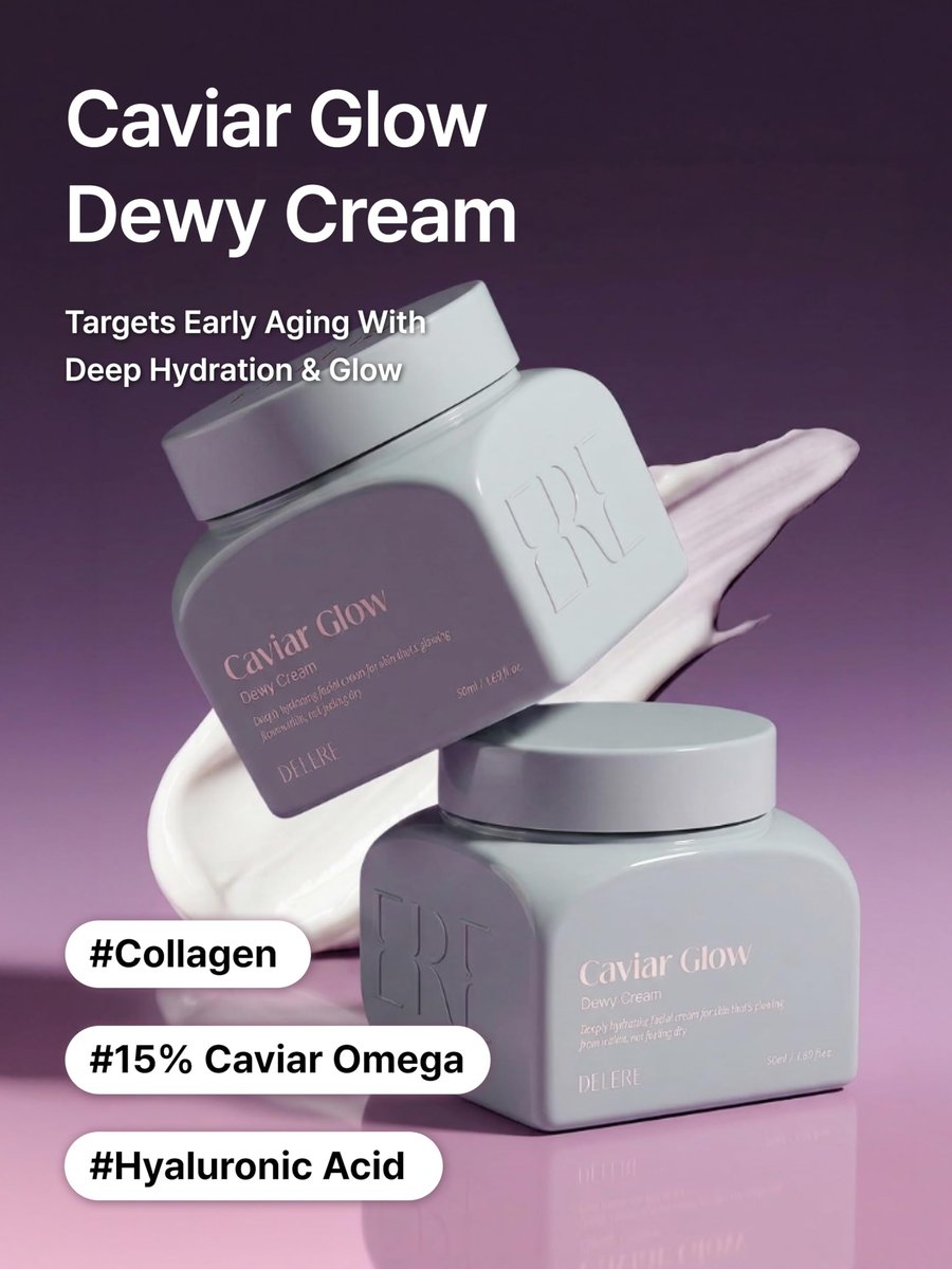 Delere Caviar Glow Dewy Cream - Hydrating Caviar Collagen Moisturizer with Korean Hyaluronic Acid for Radiant Glass Skin, 1.7 oz Avelisse
