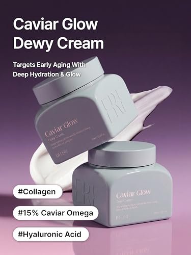 Delere Caviar Glow Dewy Cream - Hydrating Caviar Collagen Moisturizer with Korean Hyaluronic Acid for Radiant Glass Skin, 1.7 oz Avelisse