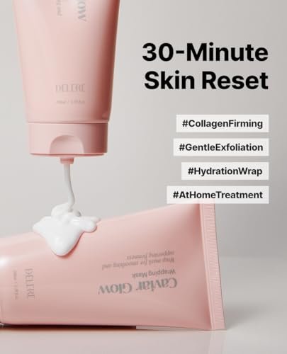 Delere Caviar Glow Collagen Wrapping Mask – Korean Peel Off Face Mask for Glowing Skin & Visible Skin Tightening, 3.4 oz Avelisse