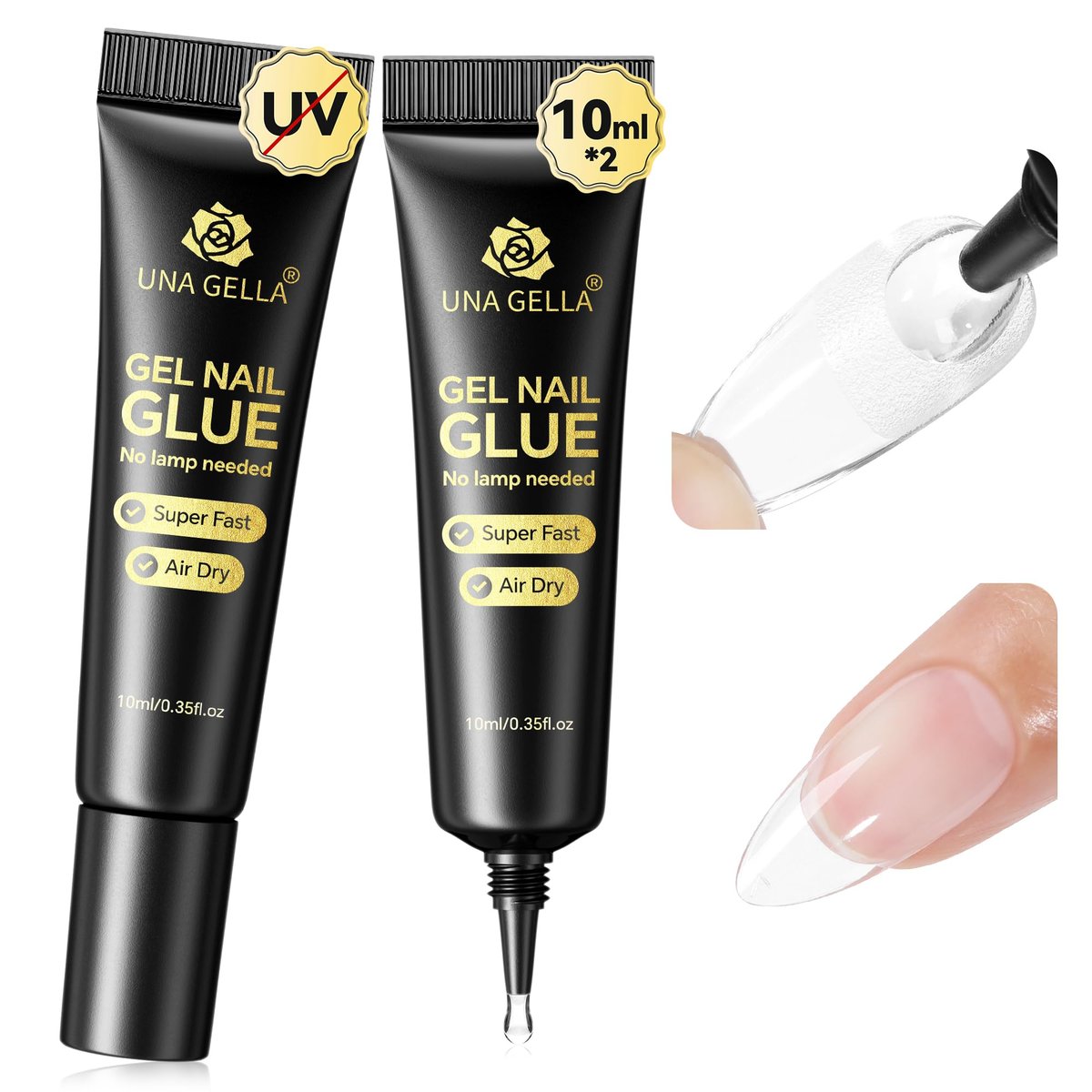 UNA GELLA Super Strong Nail Glue – 2 Pack 10ml Semi Solid Gel for Press On Nails, No Lamp Needed, 10s Quick Drying, Long Lasting for Acrylic Fake Nails - görsel 1