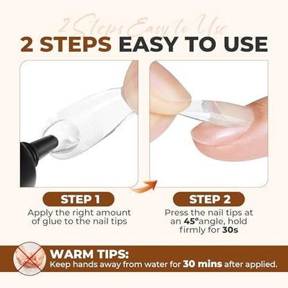 UNA GELLA Super Strong Nail Glue – 2 Pack 10ml Semi Solid Gel for Press On Nails, No Lamp Needed, 10s Quick Drying, Long Lasting for Acrylic Fake Nails