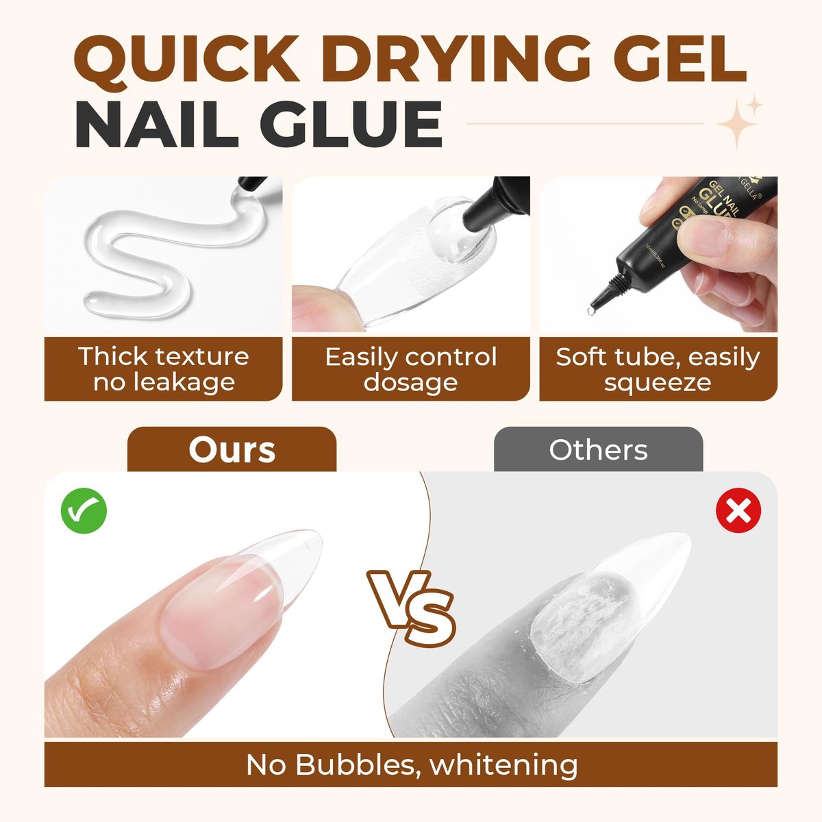 UNA GELLA Super Strong Nail Glue – 2 Pack 10ml Semi Solid Gel for Press On Nails, No Lamp Needed, 10s Quick Drying, Long Lasting for Acrylic Fake Nails - görsel 9