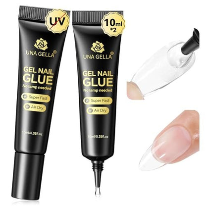 UNA GELLA Super Strong Nail Glue – 2 Pack 10ml Semi Solid Gel for Press On Nails, No Lamp Needed, 10s Quick Drying, Long Lasting for Acrylic Fake Nails